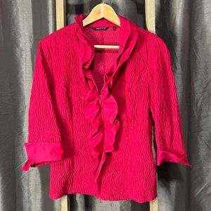 Samuel Dong Hot Pink Textured Collared Zip Up Structured Jacket Large